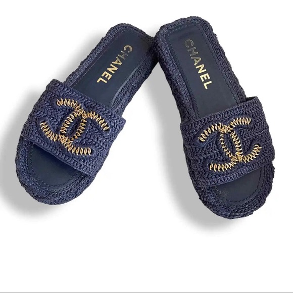 Chanel Interlocking CC Logo Straw Espadrilles Size: 8.5 EU 39 - Picture 6 of 16
